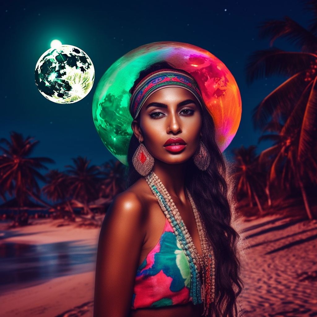 A Indian woman with strong gaze on beach