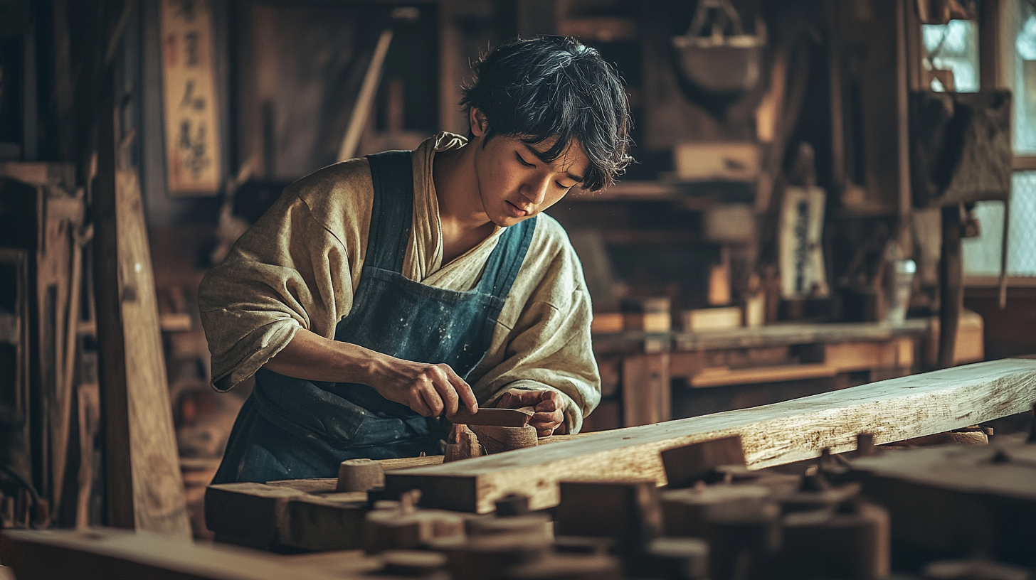 A Japanese Carpenter in 19th Century Workshop