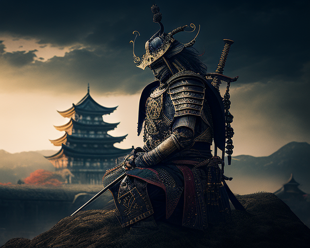 A Japanese Samurai and Stealthy Ninja Encounter