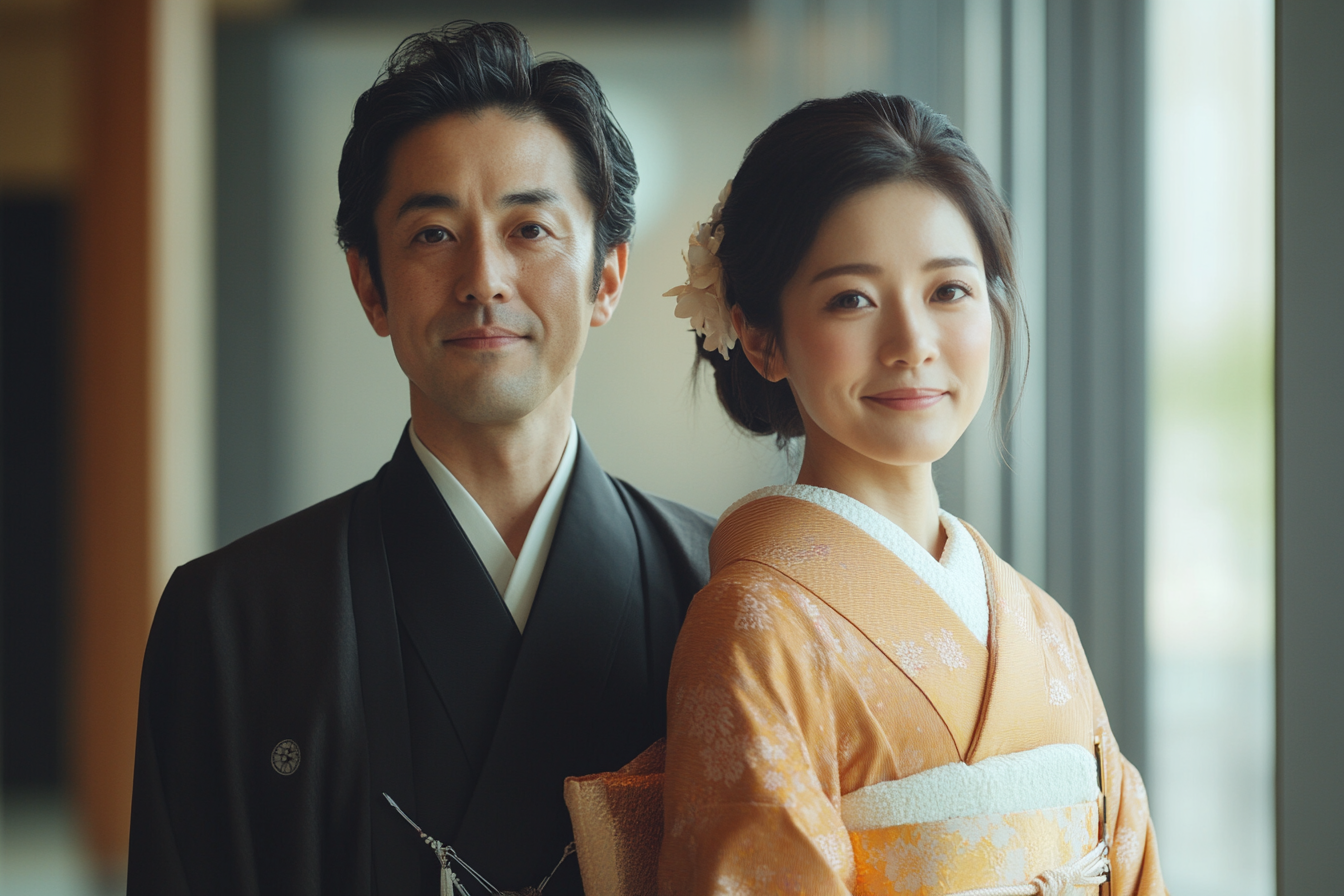 A Japanese couple in elegant modern clothing