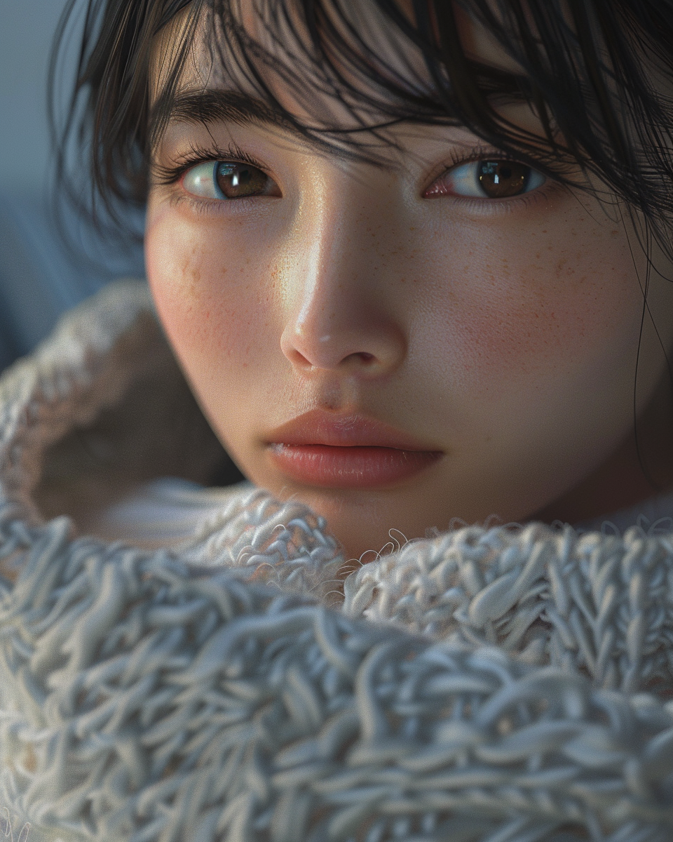 A Japanese girl in a white cardigan portrait.