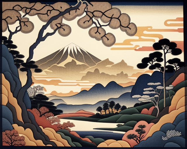 A Japanese tapestry illustrating vibrant landscape beauty