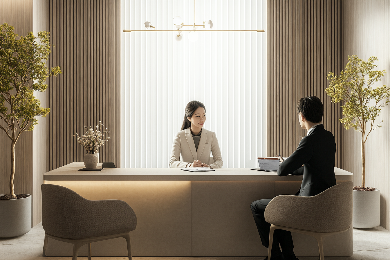 A Japanese woman at the bank consultation room