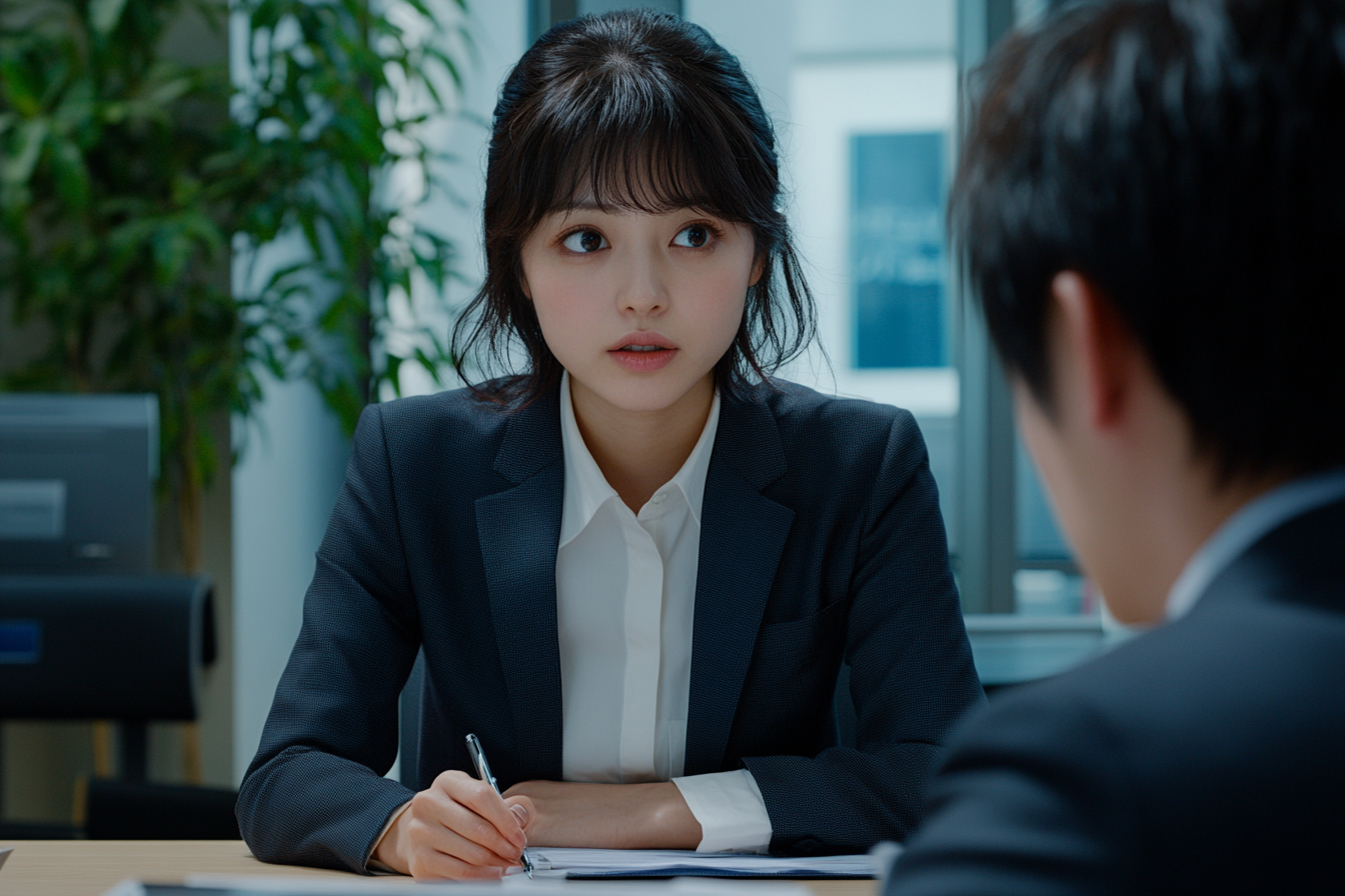 A Japanese woman discussing loan with bank employee