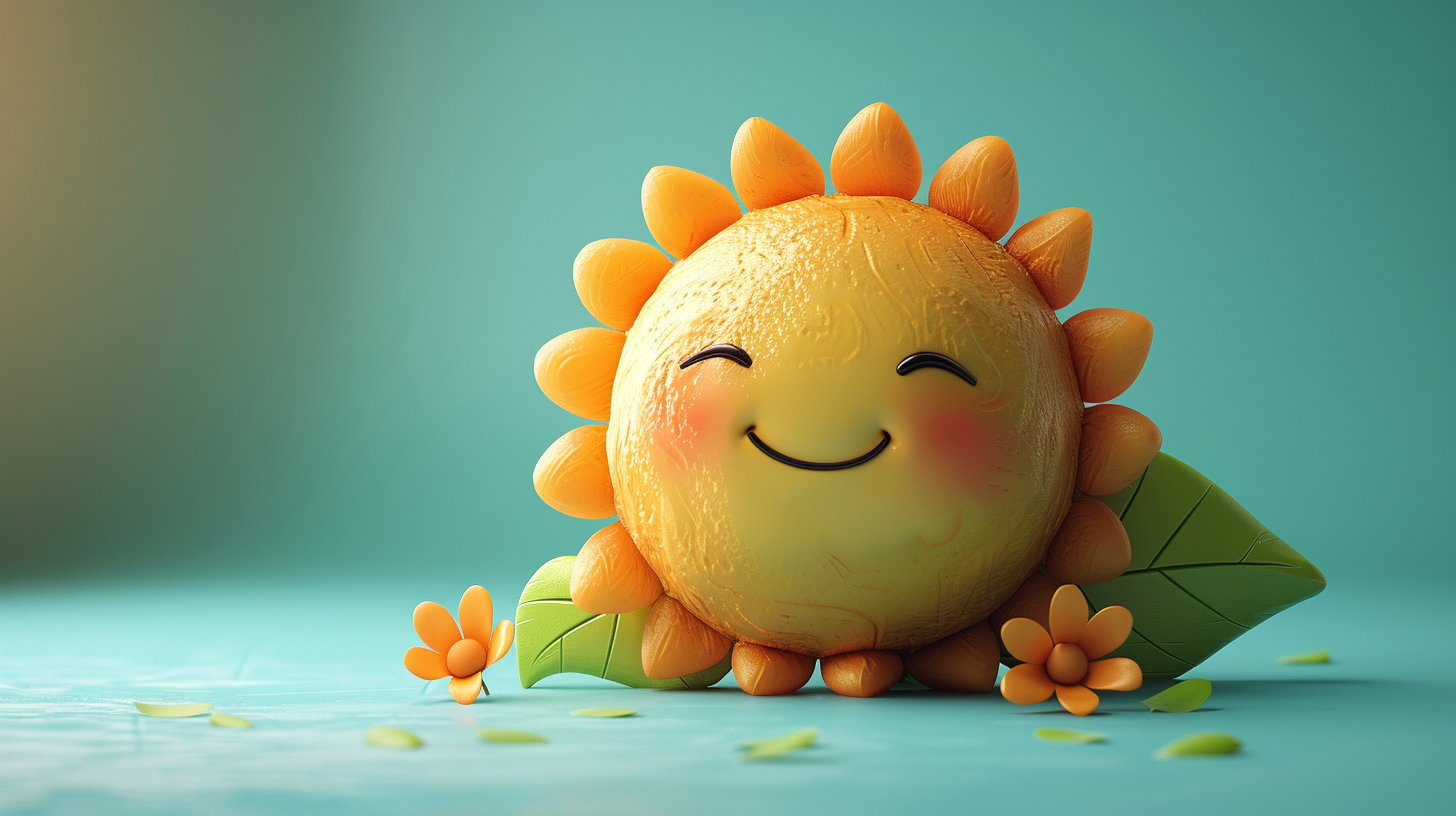 A Joyful Sun Emoji on Green Background.