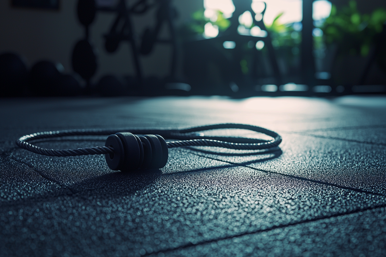 A Jump Rope Ready for Workout on Gym Floor