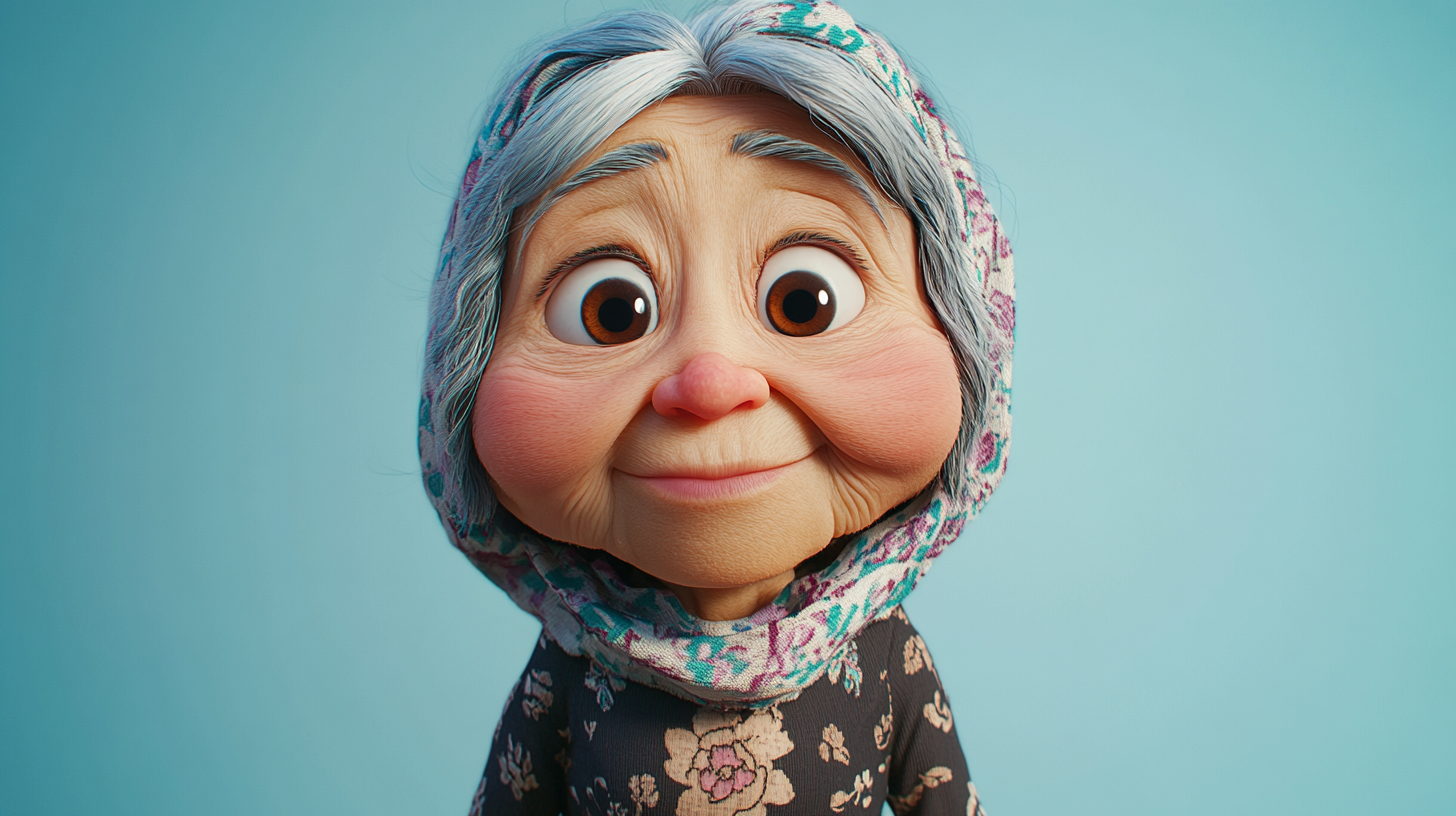 A Kazakh Grandmother in Disney Style Joyful Animation