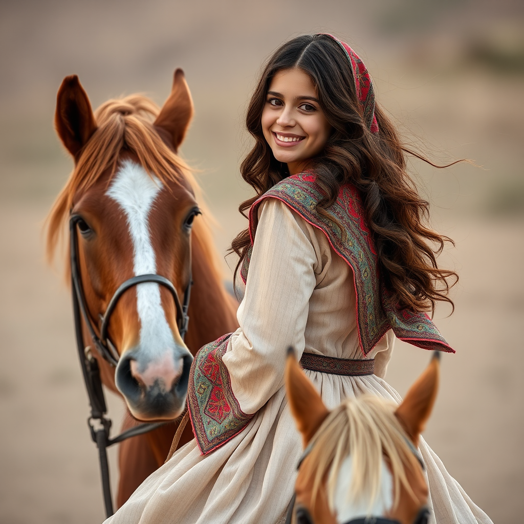 A Kind Iranian Girl Riding Fit Horse Joyfully