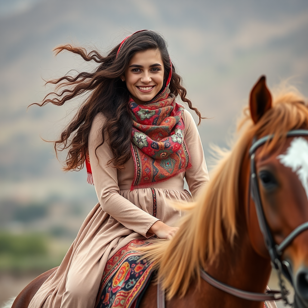 A Kind Iranian Girl Riding a Strong Horse