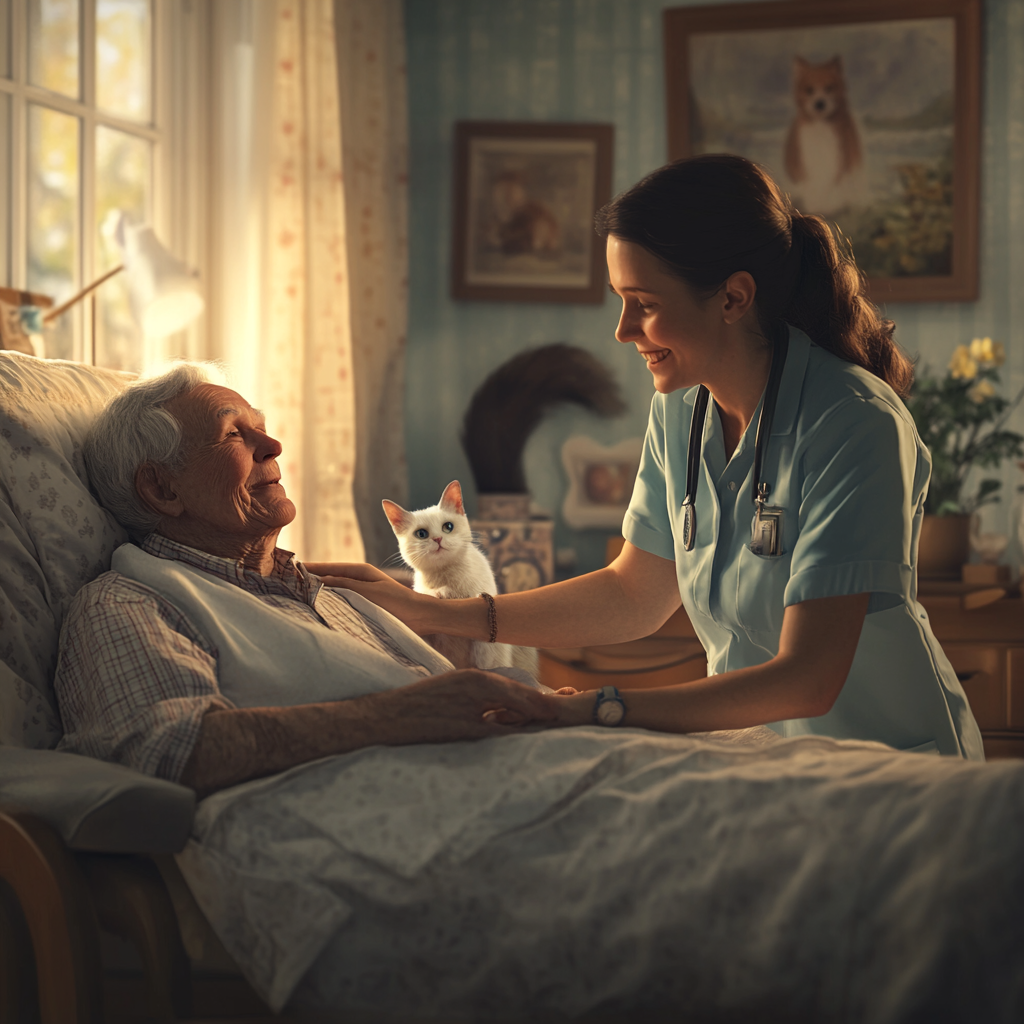 A Kind Nurse Visiting Happy Elderly Patient