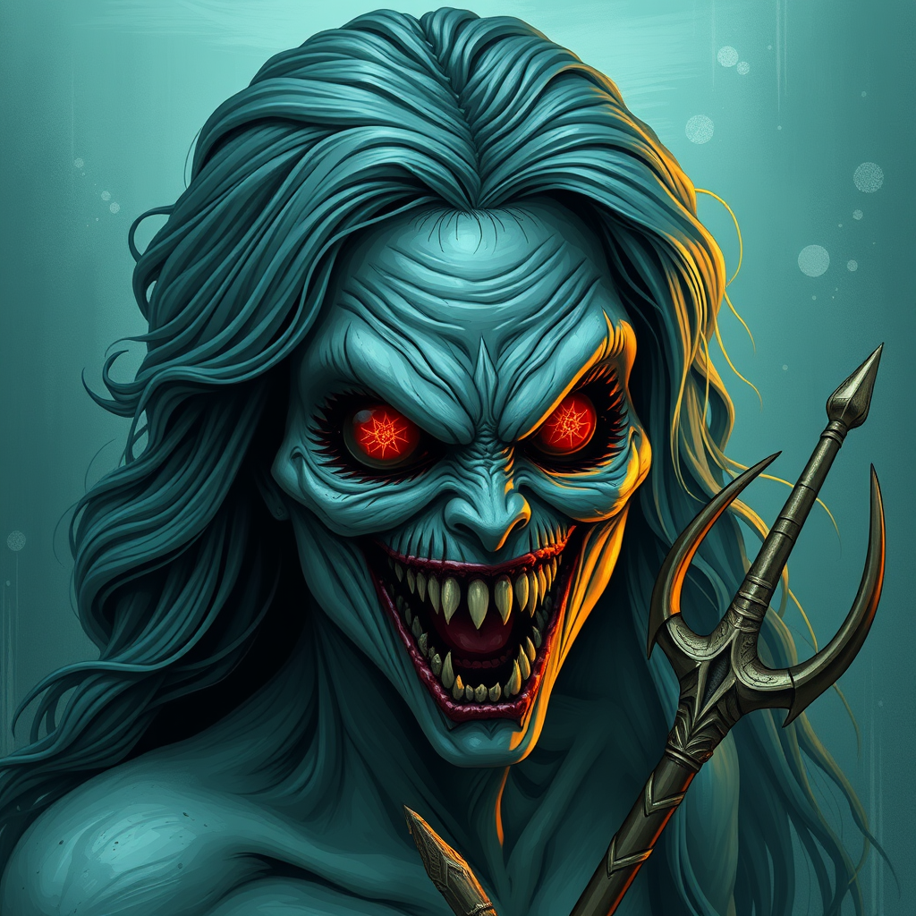A Kind-faced Scary Mermaid Holding a Trident