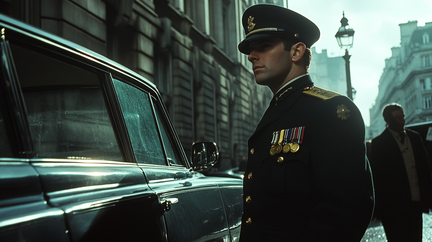 A King's guard standing near Buckingham Palace in 1966.