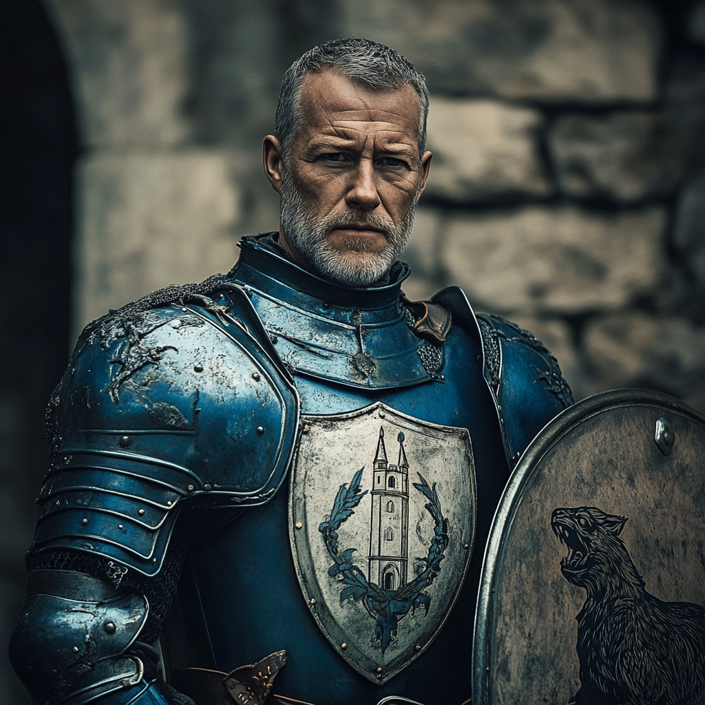 A Knight in Blue Armor with Shield