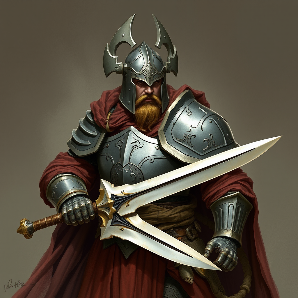 A Knight with Double Bladed Sword and Robes