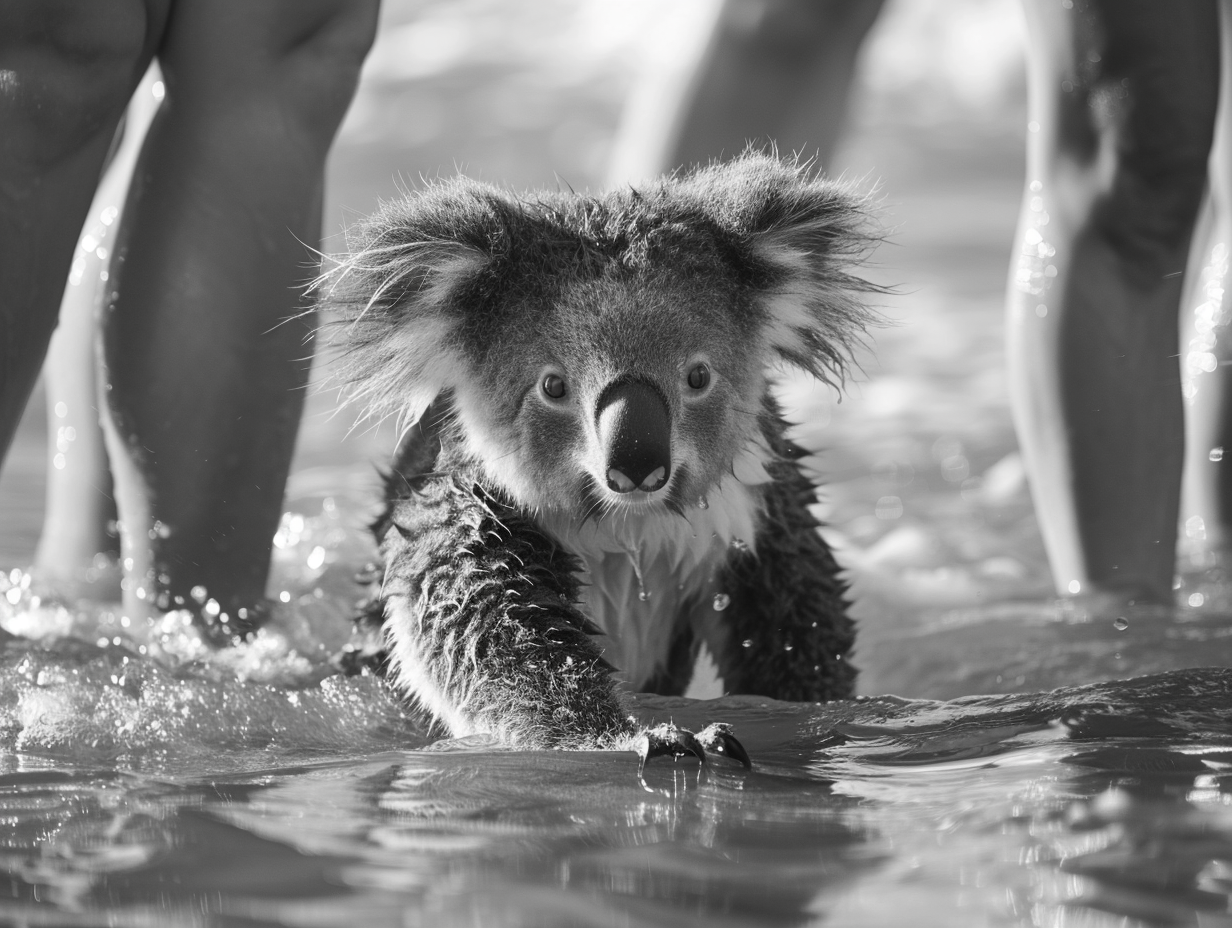 A Koala in Shallow Waters at Bondi Beach