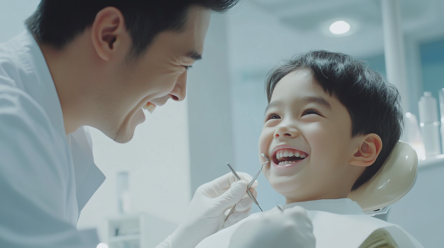 A Korean Boy Enjoying Dentist Visit in Clinic