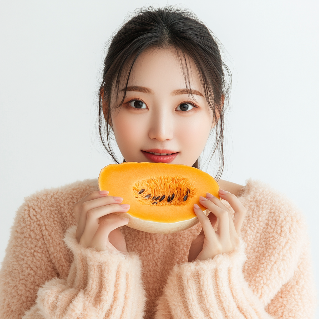 A Korean Woman Eating Autumn Squash Breakfast