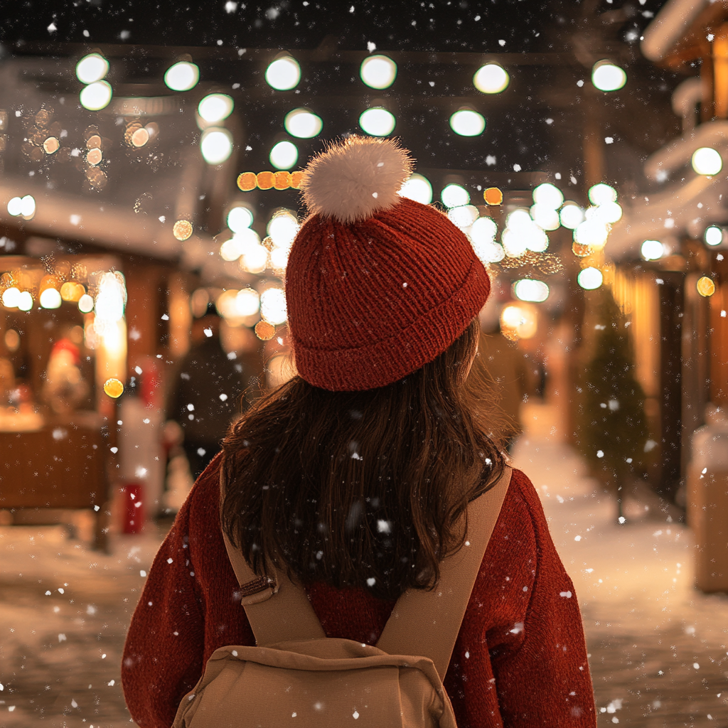 A Korean woman enjoying a festive winter night