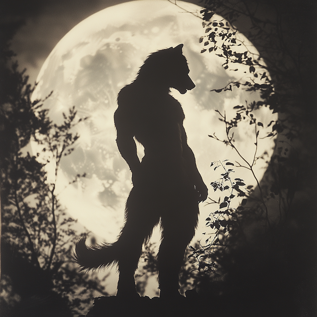 A Large, Wolf-Like Creature Howling at Moon