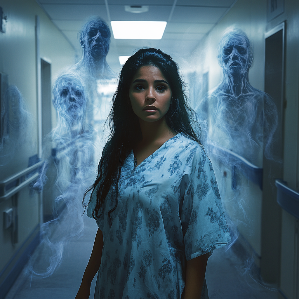 A Latina girl in a hospital hallway