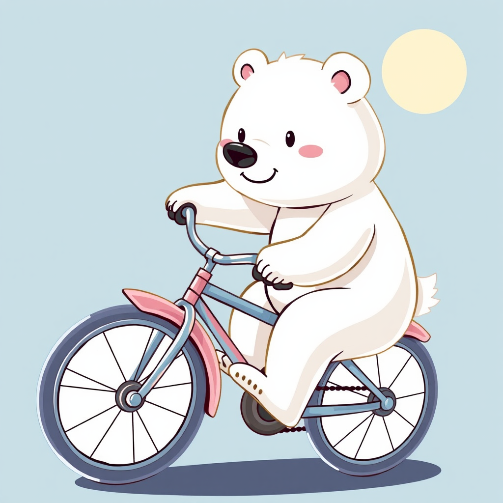 A Lazy White Bear Riding Bicycle Image