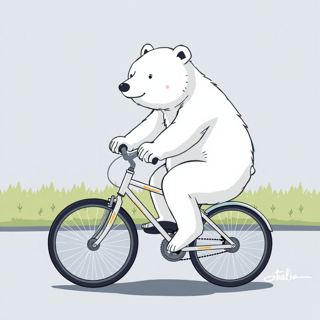 A Lazy White Bear Riding Bicycle in 4 Colors.