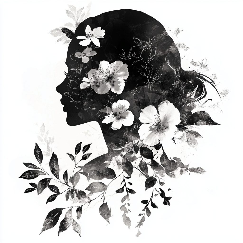 A Light Female Silhouette with Intricate Flower Painting