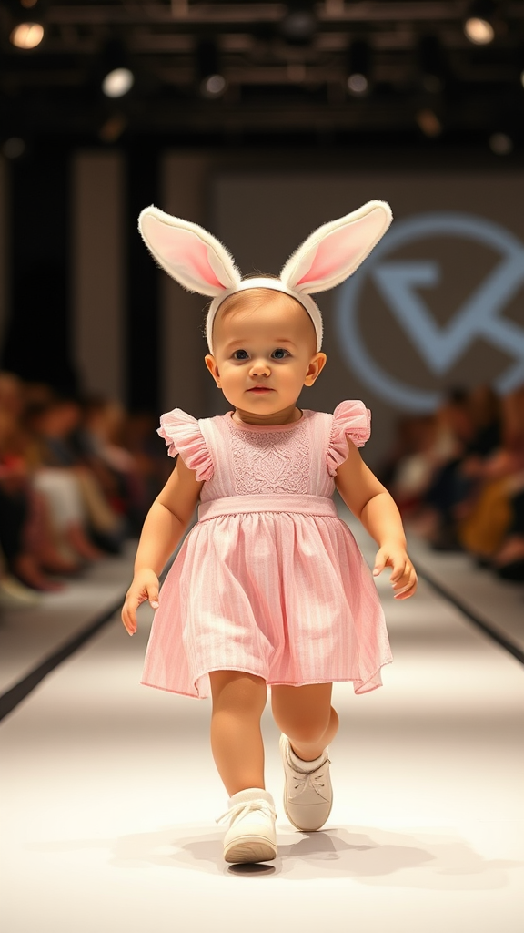 A Little Baby in Bunny Dress on Runway.