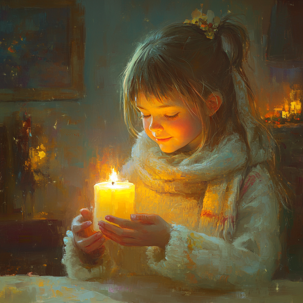 A Little Girl Holding Candle in Christmas Winter