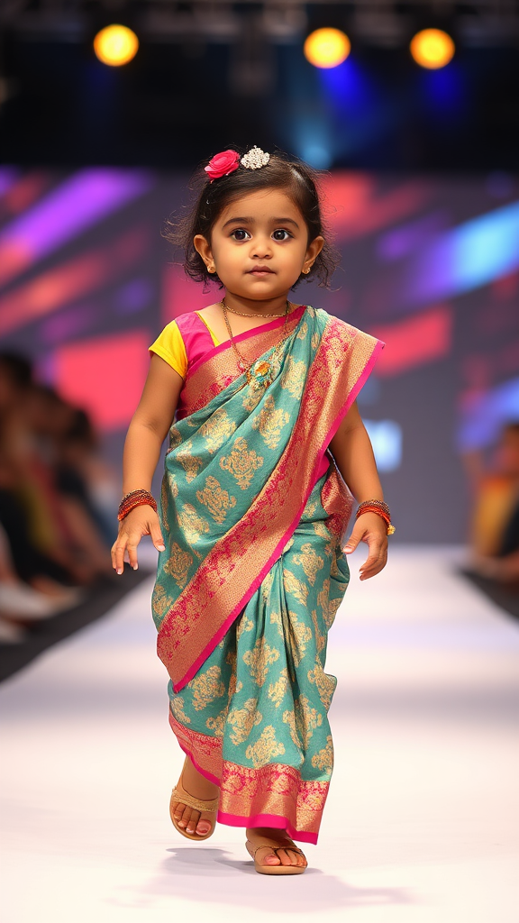 A Little South Asian Girl in Saree Struts