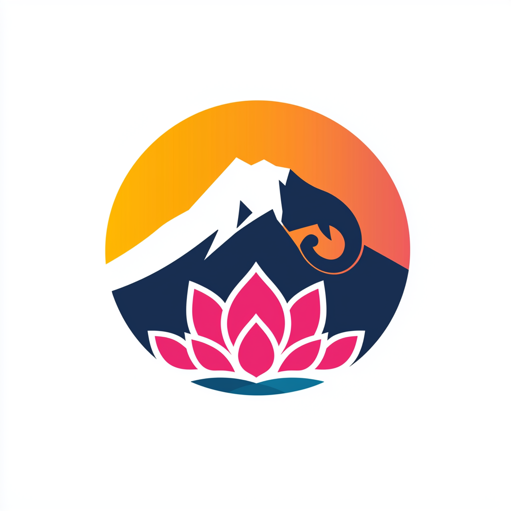 A Logo with Elephant, Lotus, and Mountain