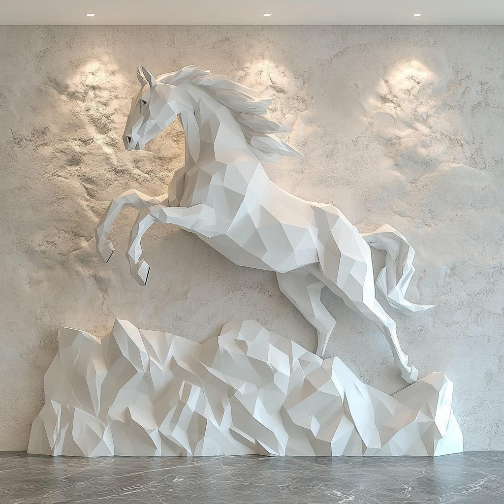 A Low Poly Jumping Horse Wall Sculpture