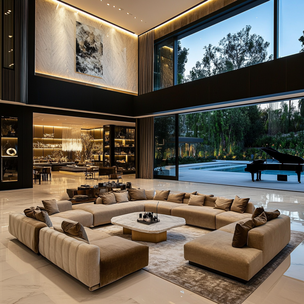 A Luxurious Living Room in a Hollywood Mansion