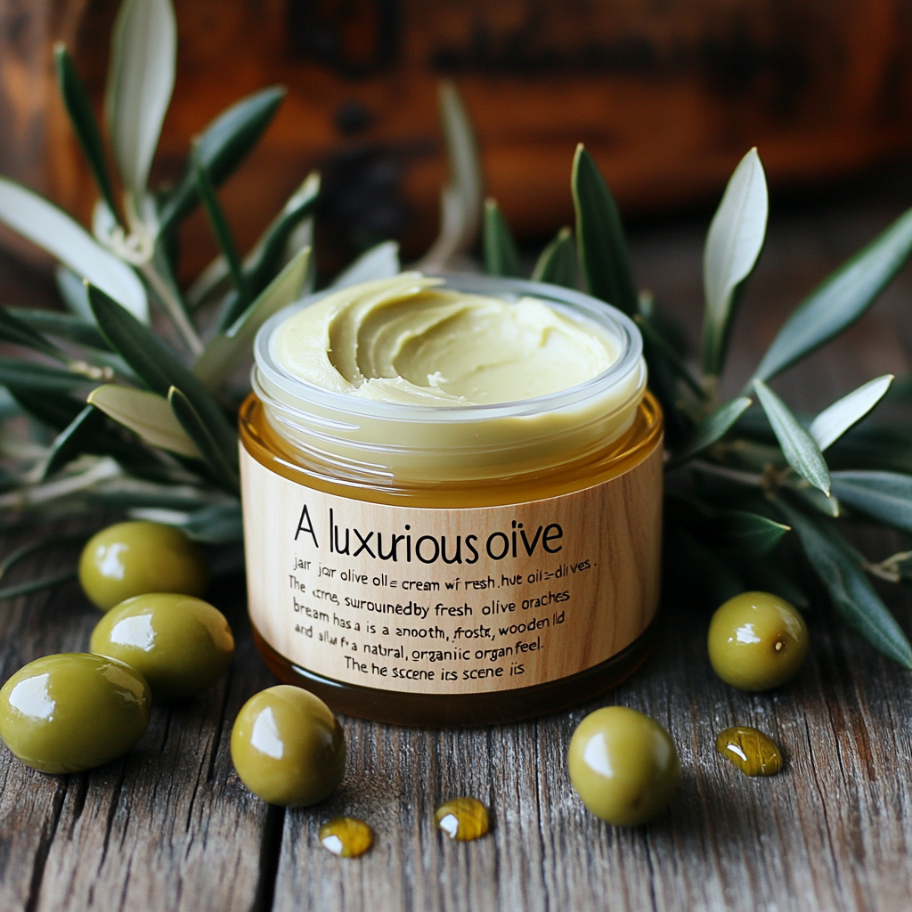 A Luxurious Olive Oil-Infused Cream Surrounded by Olives