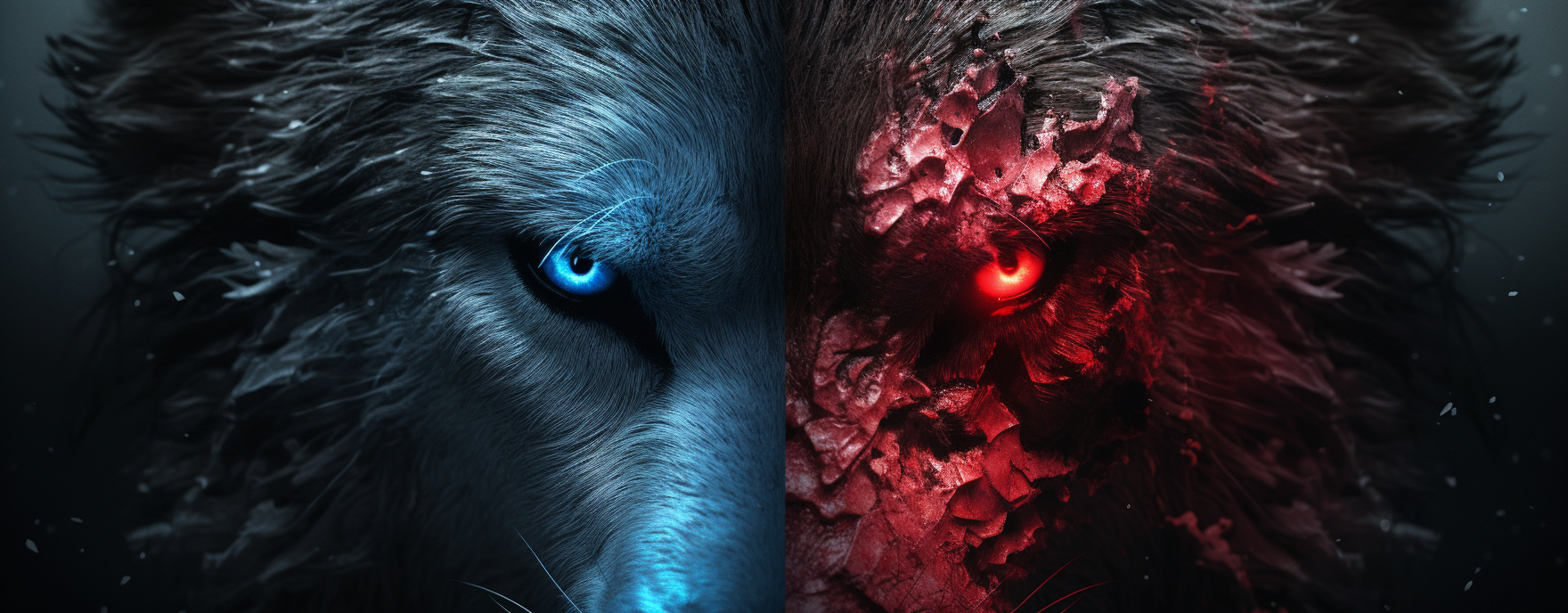 A Mad Wolf with Red and Blue Face