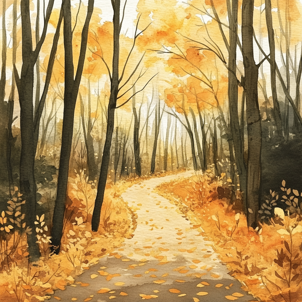 A Magical Forest Path in Watercolor Painting