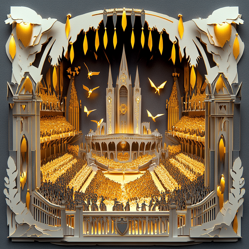 A Magical Quidditch Scene with Gold Foil Accents