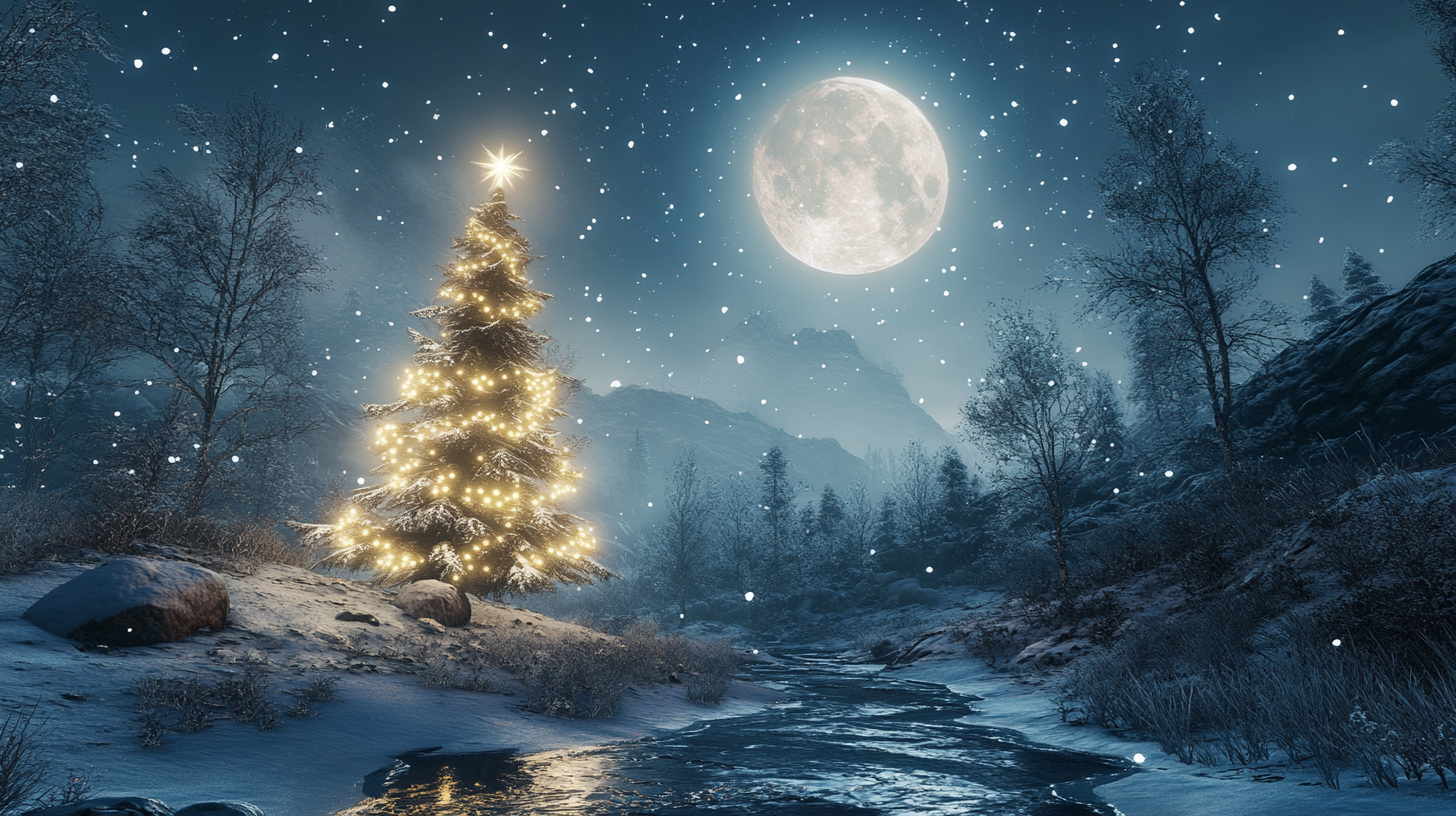 A Magical Winter Night with Christmas Tree