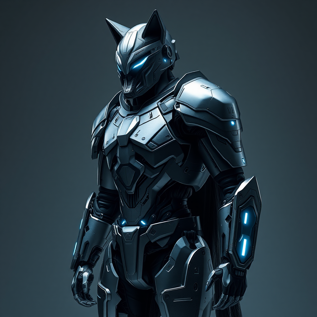 A Male Human Wearing Robotic Wolf Armor