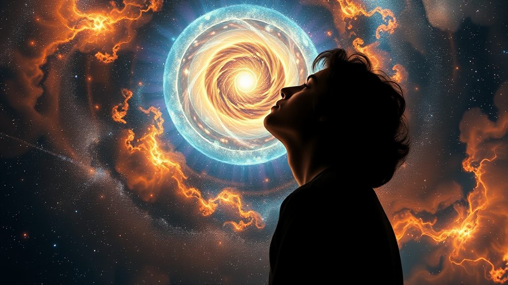 A Man Contemplating Universal Unity and Cosmic Love