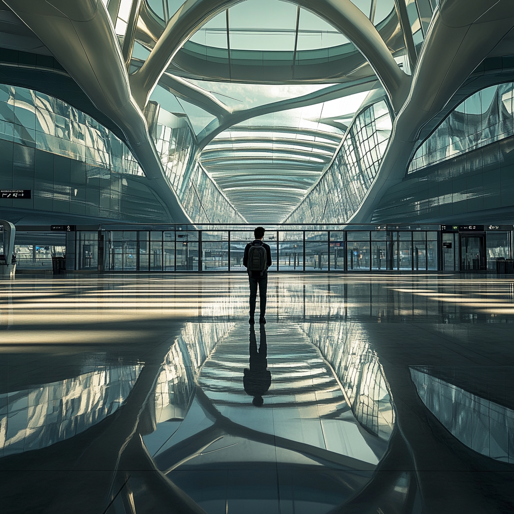 A Man Standing at Airport Gate in Morning