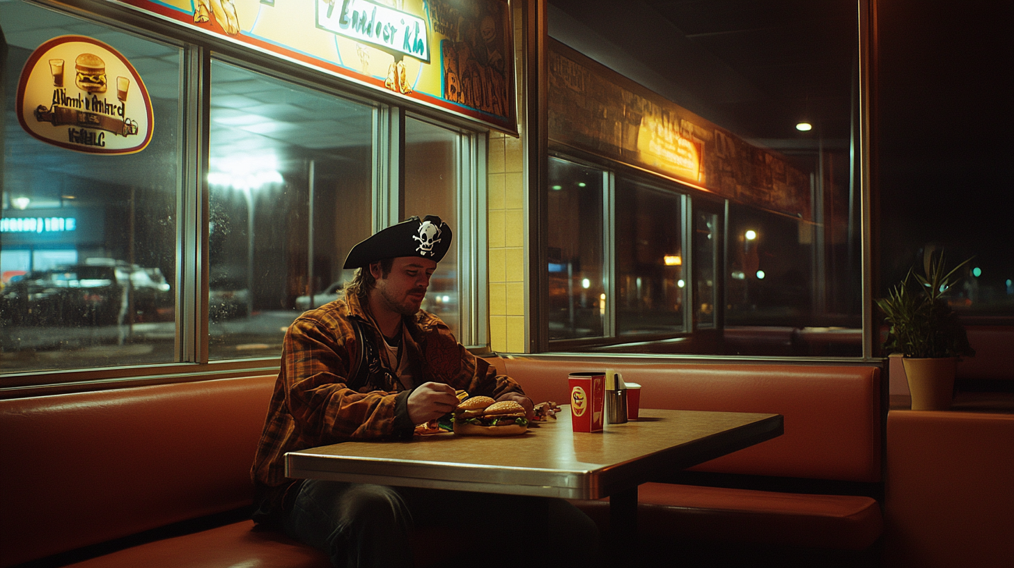 A Man in Pirate Costume at Burger King