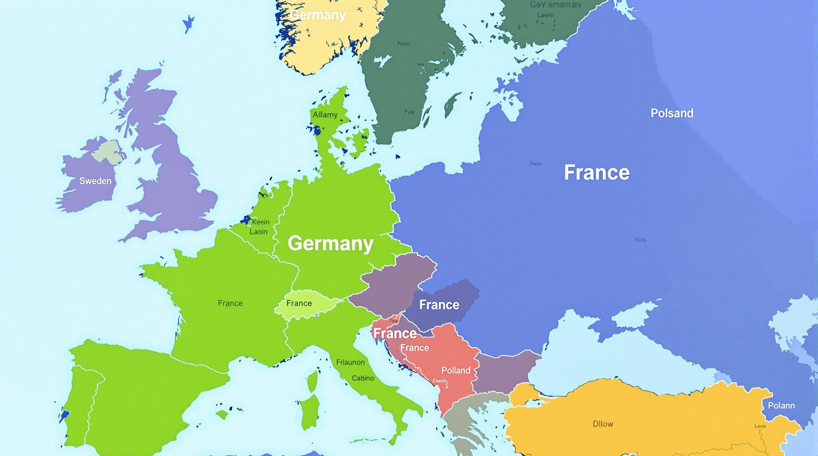 A Map of Europe Highlighting Four Countries