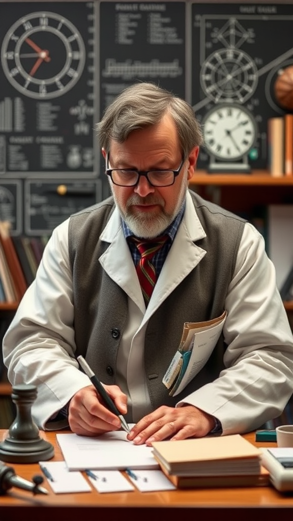 A Mathematician solving equations on a whiteboard.