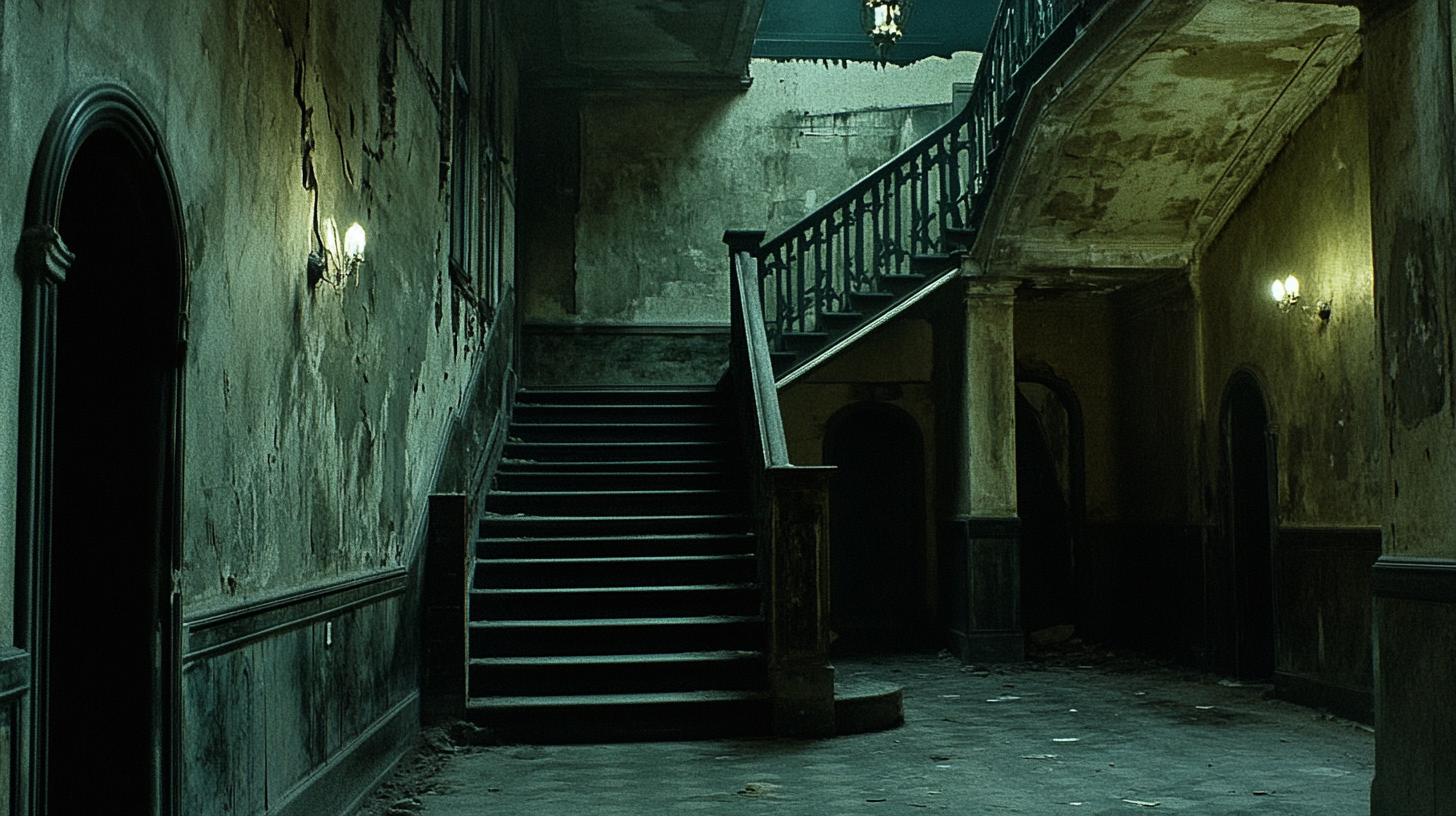 A Matrix Movie Hotel Hall with Empty Stairs