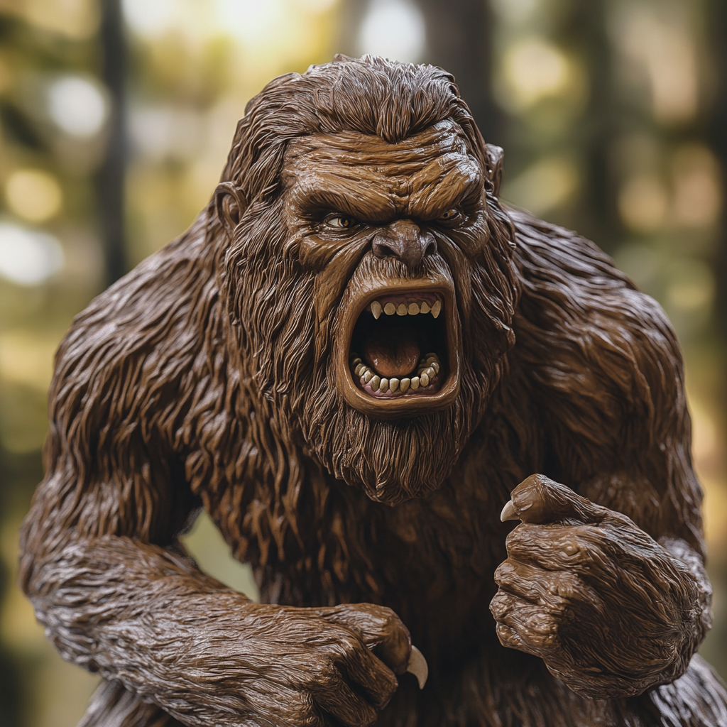 A Menacing Bigfoot Growling in Forest