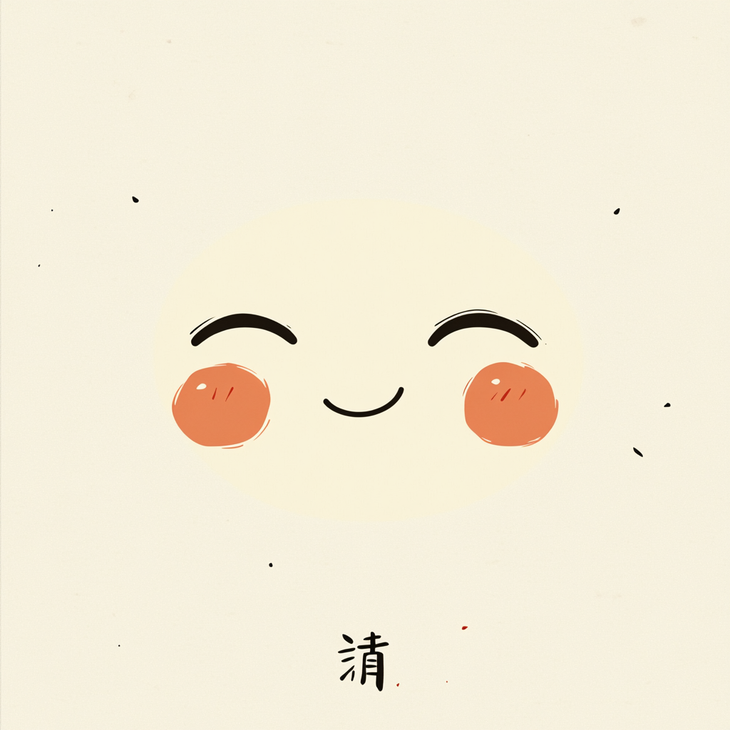 A Minimalist Chinese-inspired happy face with crescent eyes