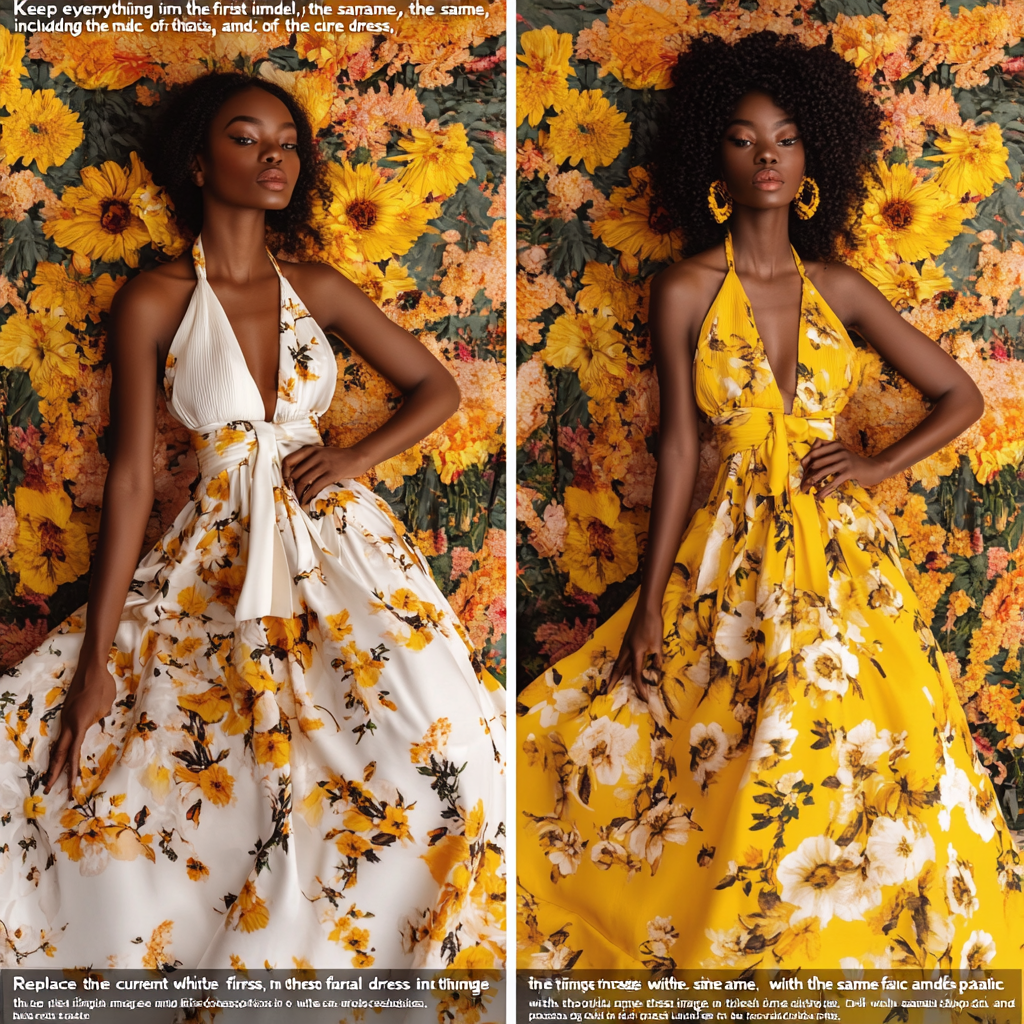 A Model in Yellow Floral Dress Pose