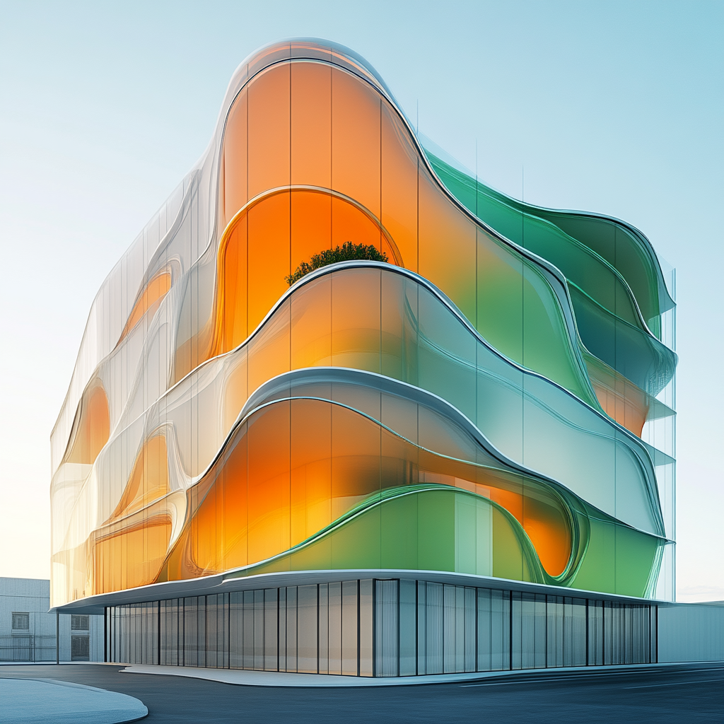 A Modern Building Facade with Flowing Shapes