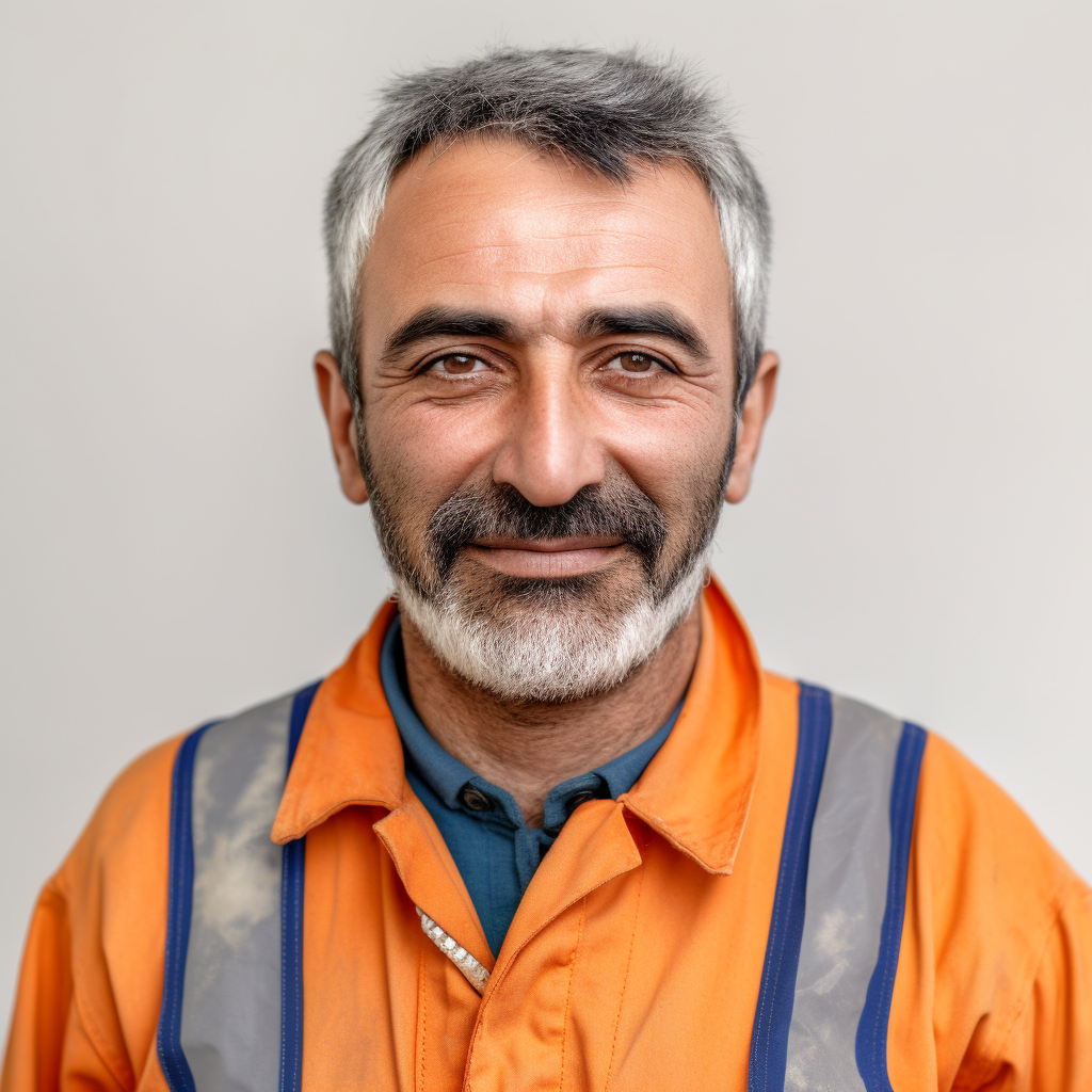 A Modern Carpenter in Blue and Orange Uniform